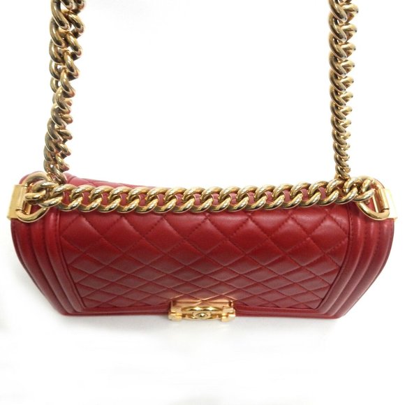 Chanel Red Leather Bag with Gold Chain Strap - Picture 5 of 12